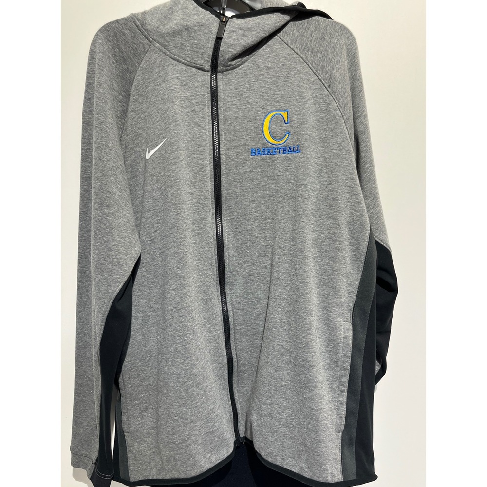 Nike Therma-FIT Mens Full Zip Scuba Hoodie Gray Black C Basketball Logo Jacket
